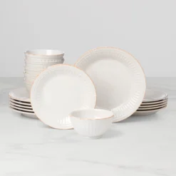 French Perle Groove White 18-Piece Dinnerware Set
