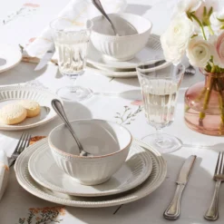 French Perle Groove White 24-Piece Dinnerware Set