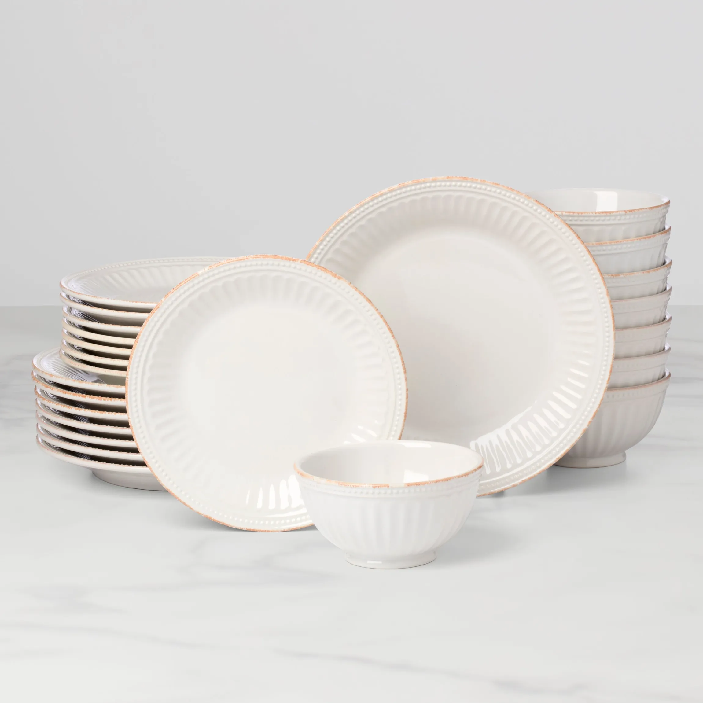 French Perle Groove White 24-Piece Dinnerware Set