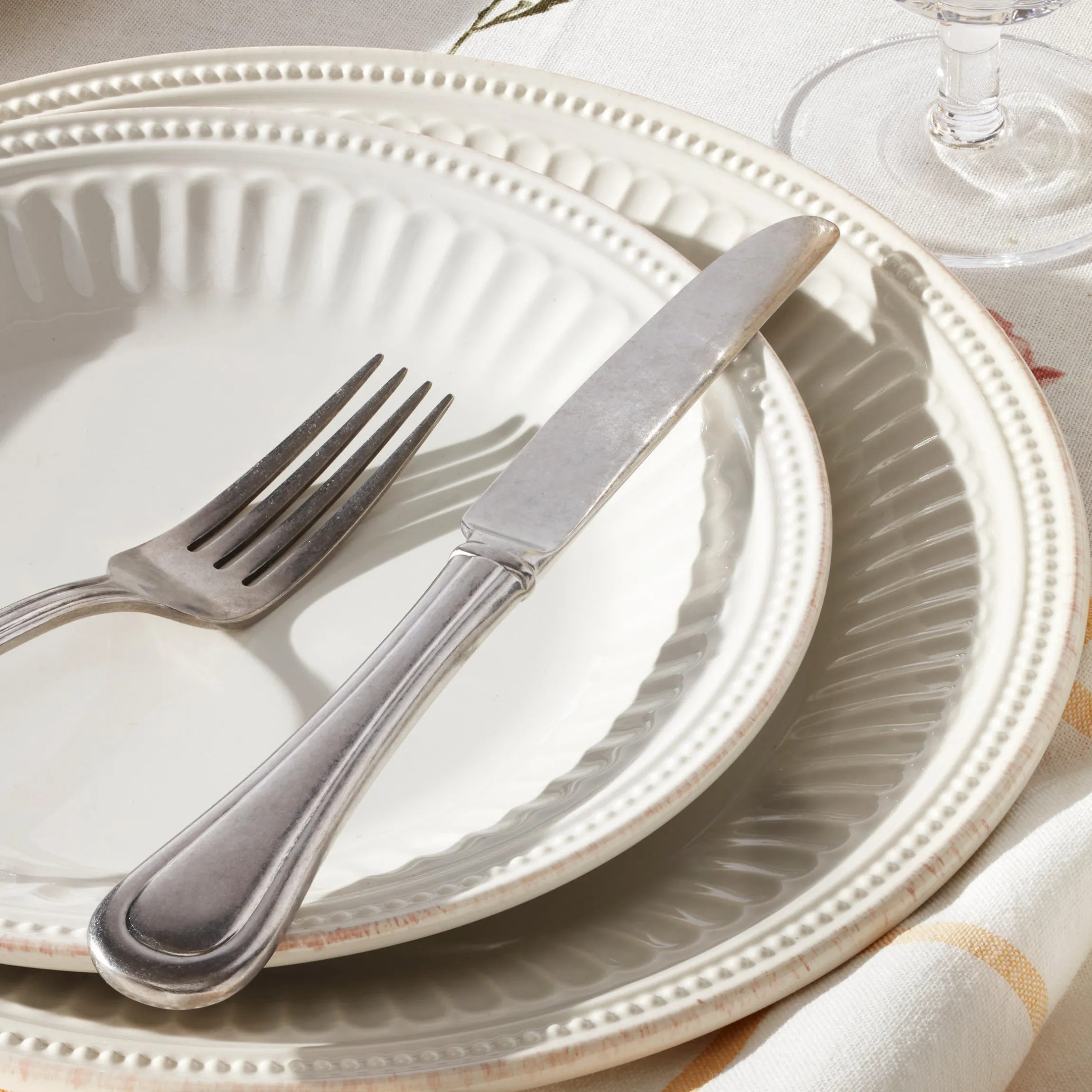French Perle Groove White 24-Piece Dinnerware Set