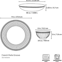 French Perle Groove White 12-Piece Dinnerware Set