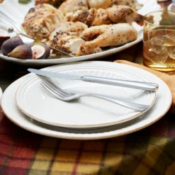 French Perle Groove White 12-Piece Dinnerware Set