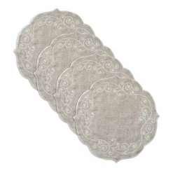 French Perle Linen Embroidered Round Placemats