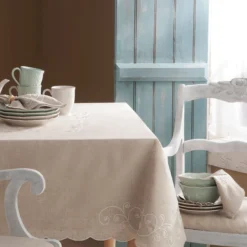 French Perle Linen Embroidered 60x120 Tablecloth