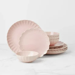 French Perle Scallop Blush 12-Piece Dinnerware Set