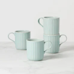 French Perle Scallop Ice Blue Mugs, Set of 4