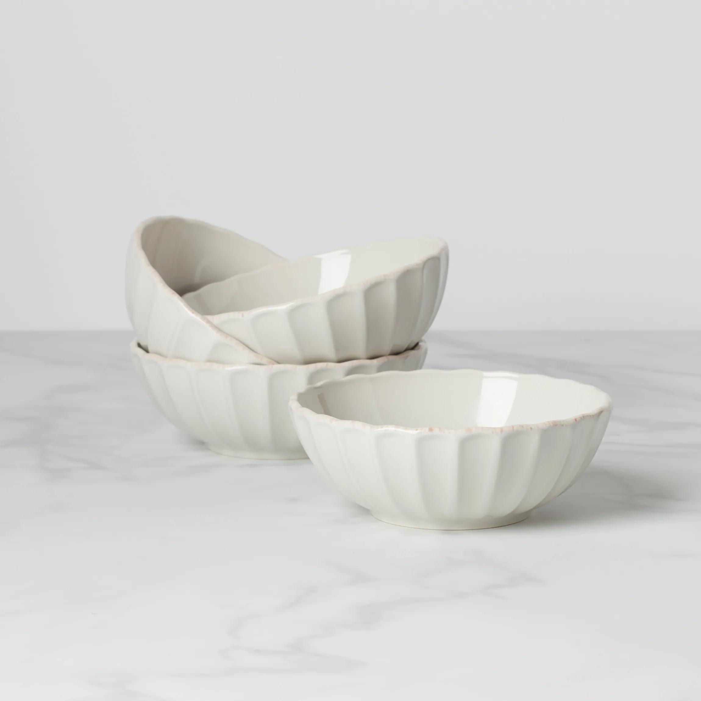 French Perle Scallop White All-Purpose Bowls, Set of 4