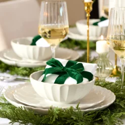 French Perle Scallop White Dinner Plates, Set of 4