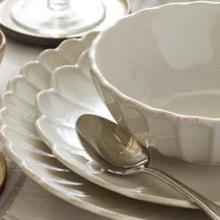 French Perle Scallop White Dinner Plates, Set of 4