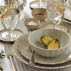 French Perle Scallop White Dinner Plates, Set of 4