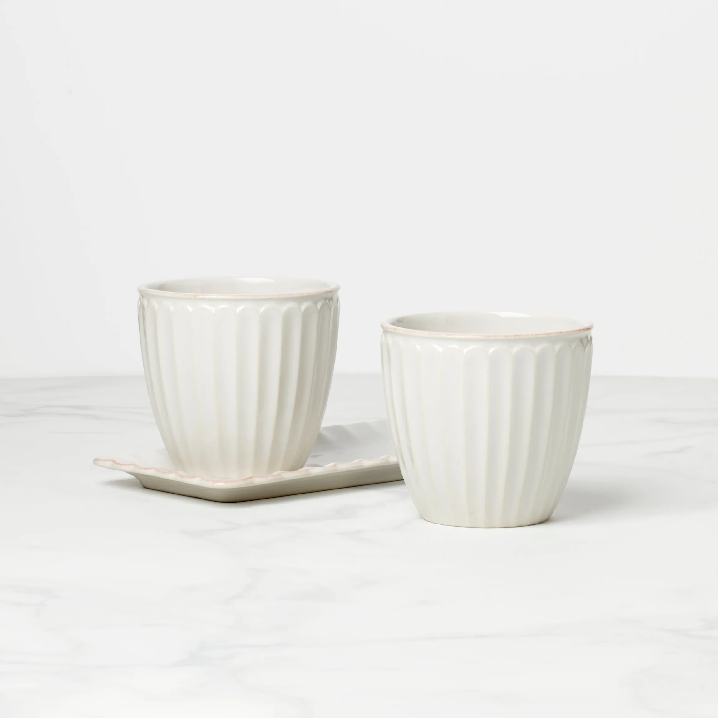 French Perle Scallop White 3-Piece Herb Pot Set