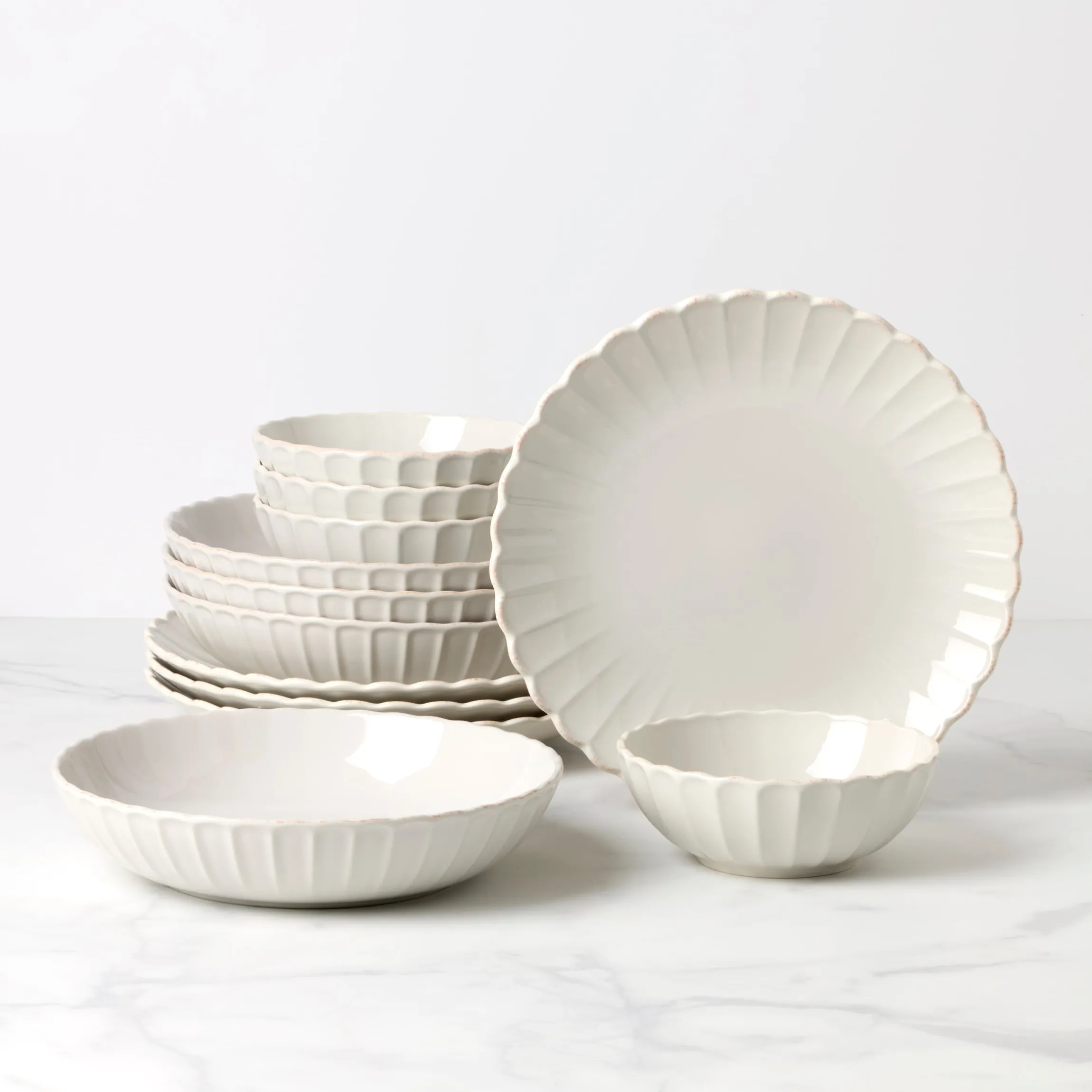 French Perle Scallop White 12-Piece Dinnerware Set