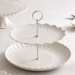 French Perle Scallop White 2-Tier Server