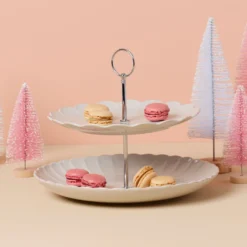 French Perle Scallop White 2-Tier Server