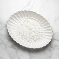 French Perle White Carved Turkey Platter