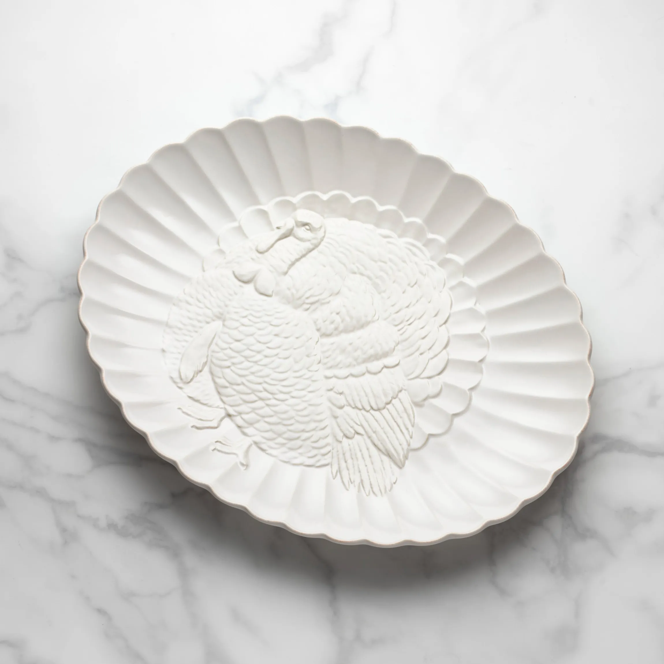 French Perle White Carved Turkey Platter