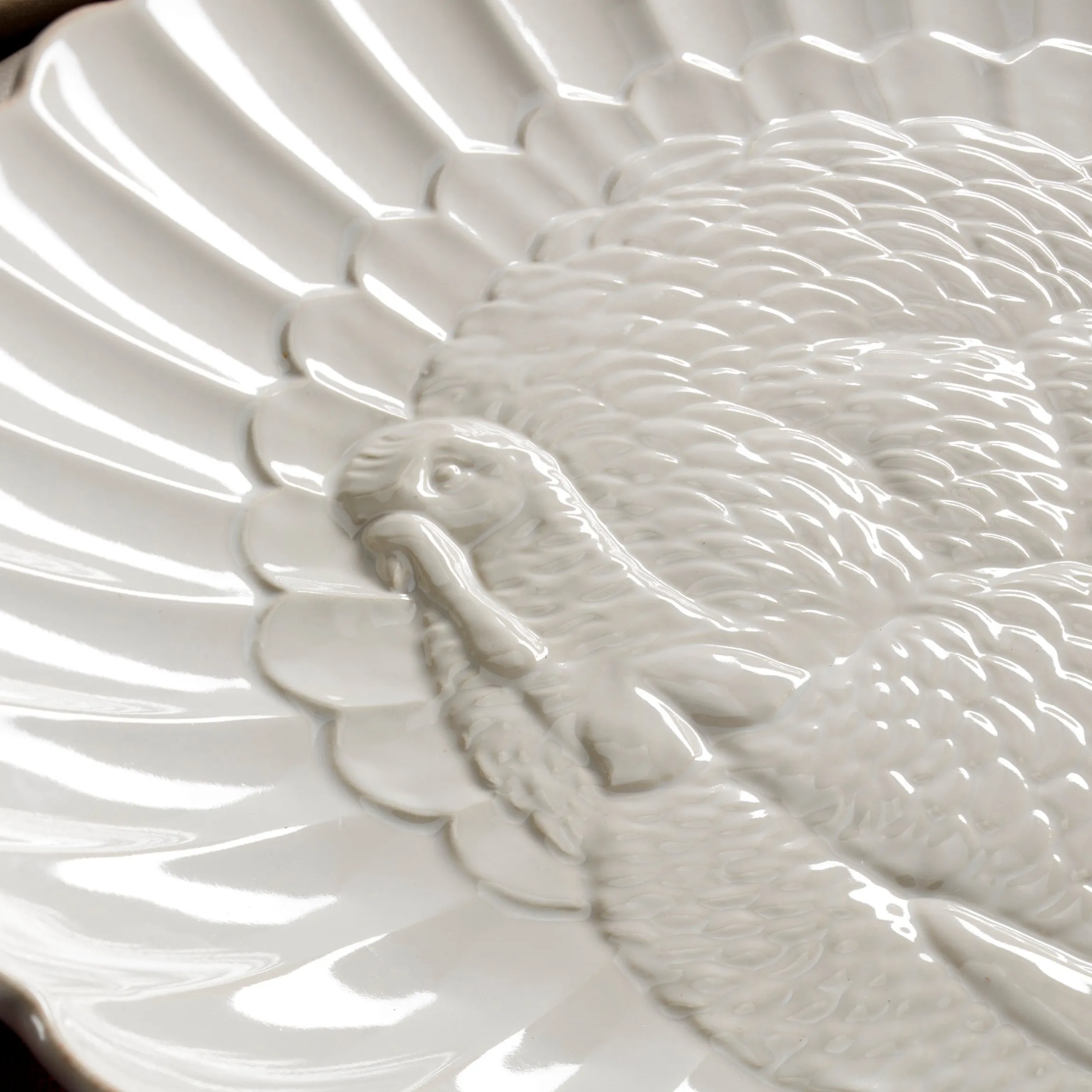 French Perle White Carved Turkey Platter