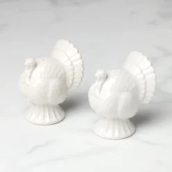 French Perle White Carved Turkey Salt & Pepper Set