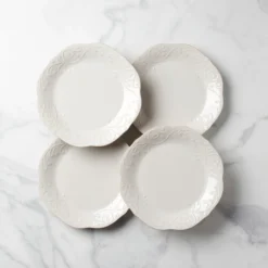 French Perle White Dinner Plates, Set of 4