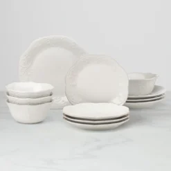 French Perle White 12-Piece Dinnerware Set