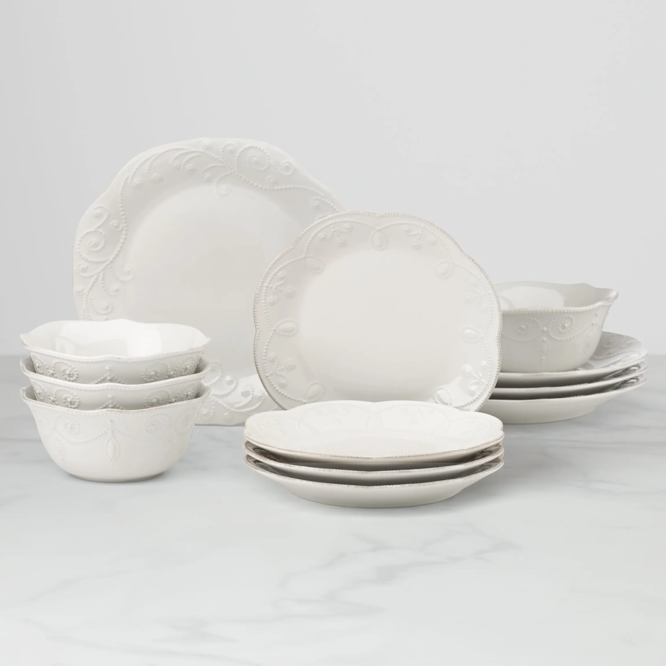 French Perle White 12-Piece Dinnerware Set