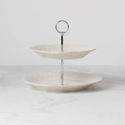 French Perle White 2-Tiered Server