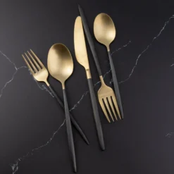 Gaze Black Champagne Satin 20-Piece Flatware Set