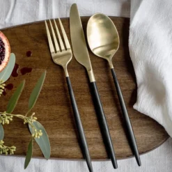 Gaze Black Champagne Satin 20-Piece Flatware Set