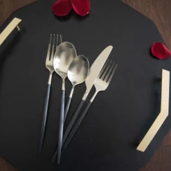 Gaze Black Champagne Satin 20-Piece Flatware Set