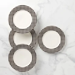 Gingham Black Dinner Plates, Set of 4