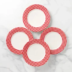 Gingham Red Dinner Plates, Set of 4