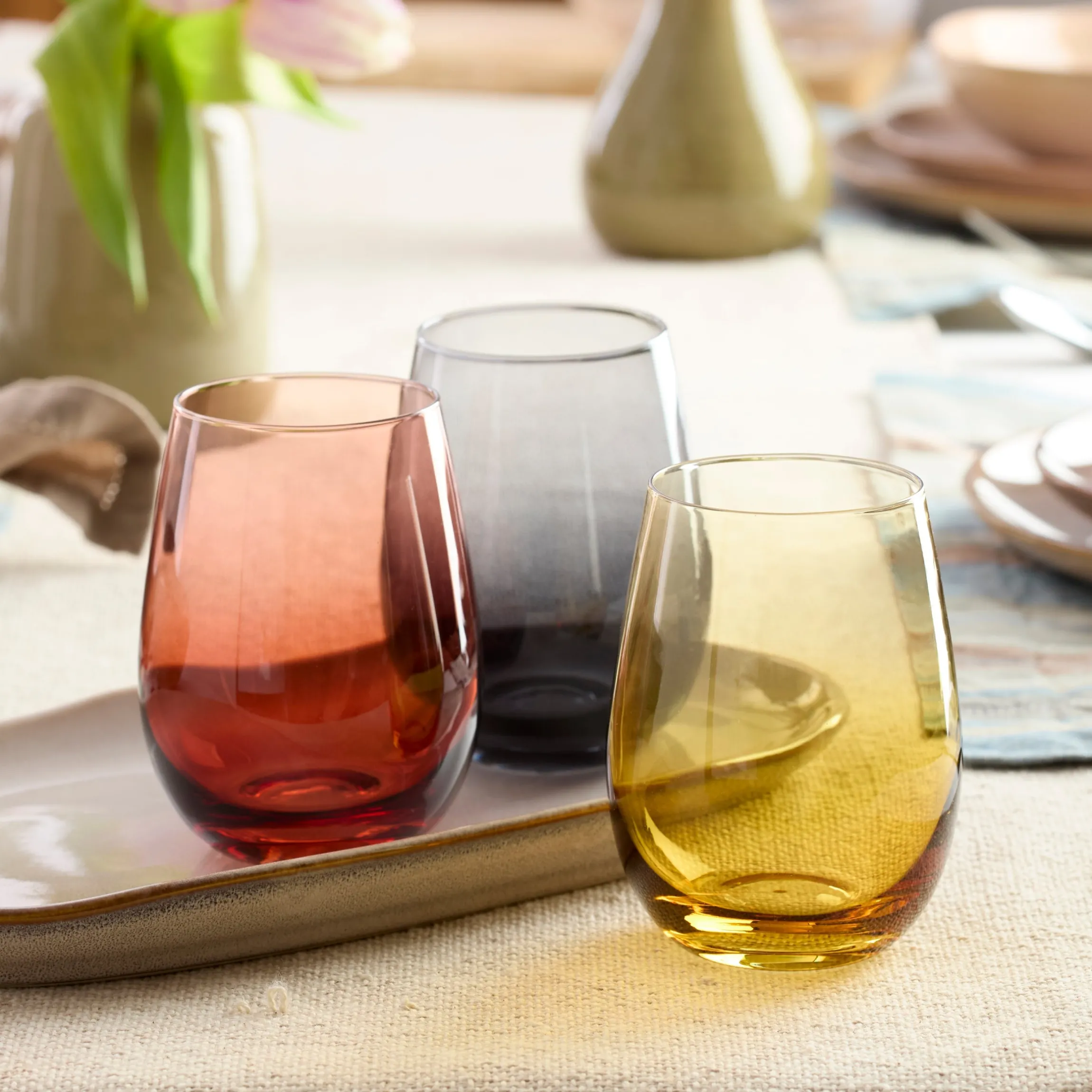 Golden Hour Stemless Wine Glasses, Set of 4