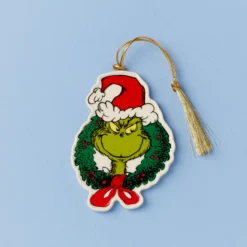 Grinch with Wreath Flat Ornament