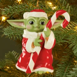 Grogu with Candy Cane Ornament