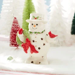 Happy Holly Days Snowman Holding Wreath Figurine
