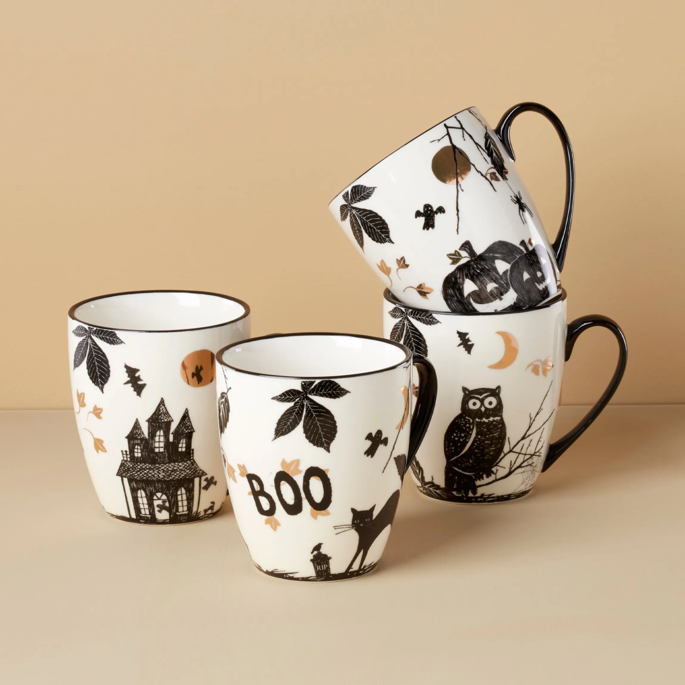 Haunted Halloween Mugs, Set of 4