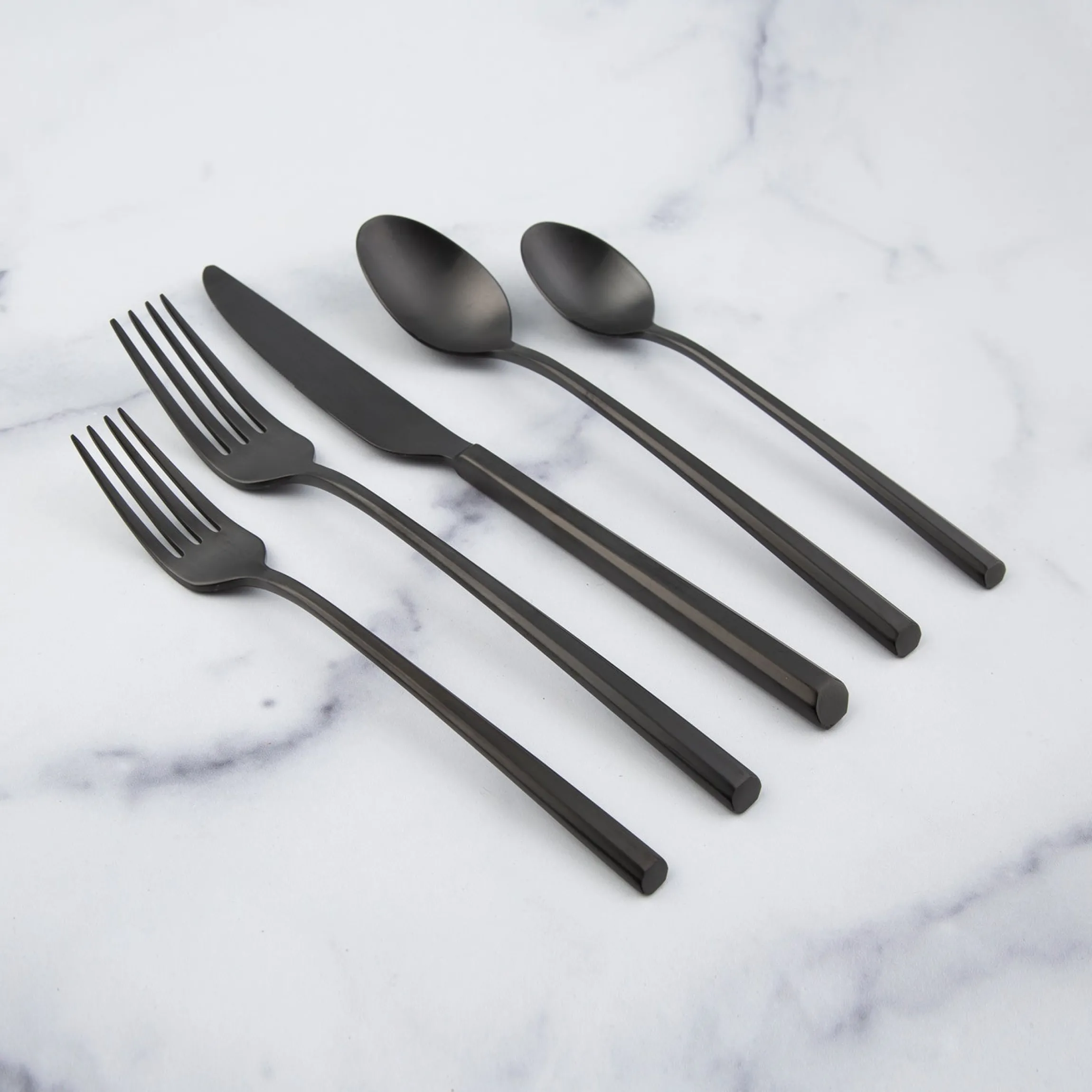 Isobel Black Satin 20-Piece Flatware Set