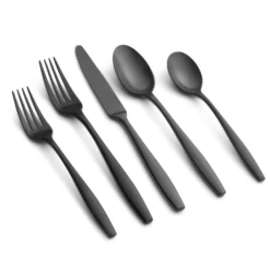Katerina Black Satin 20-Piece Flatware Set