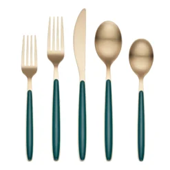 Kiernan Champagne Satin Green Handle 20-Piece Flatware Set