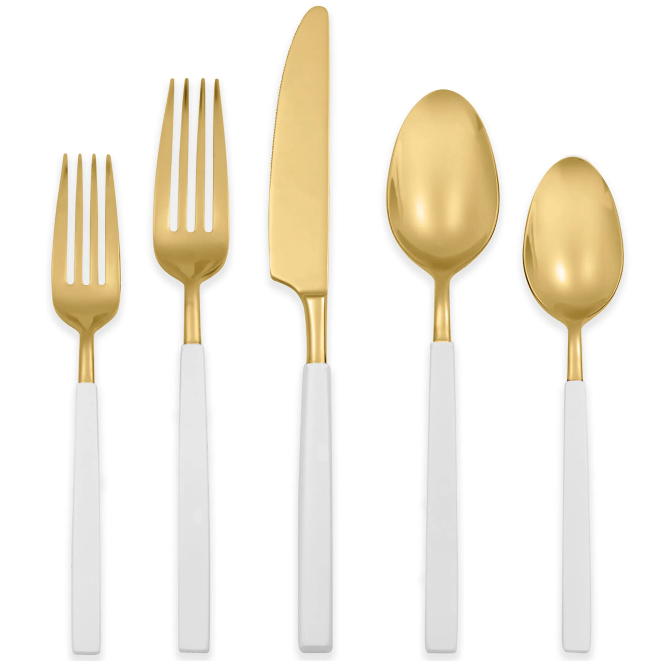 Marion Gold with White Enamel Handle 5-Piece Place Setting