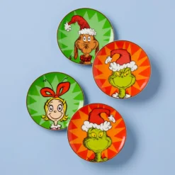 Merry Grinchmas Tidbit Plates, Set of 4
