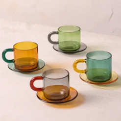 Niko Glass Espresso Cups & Saucers, Set of 4