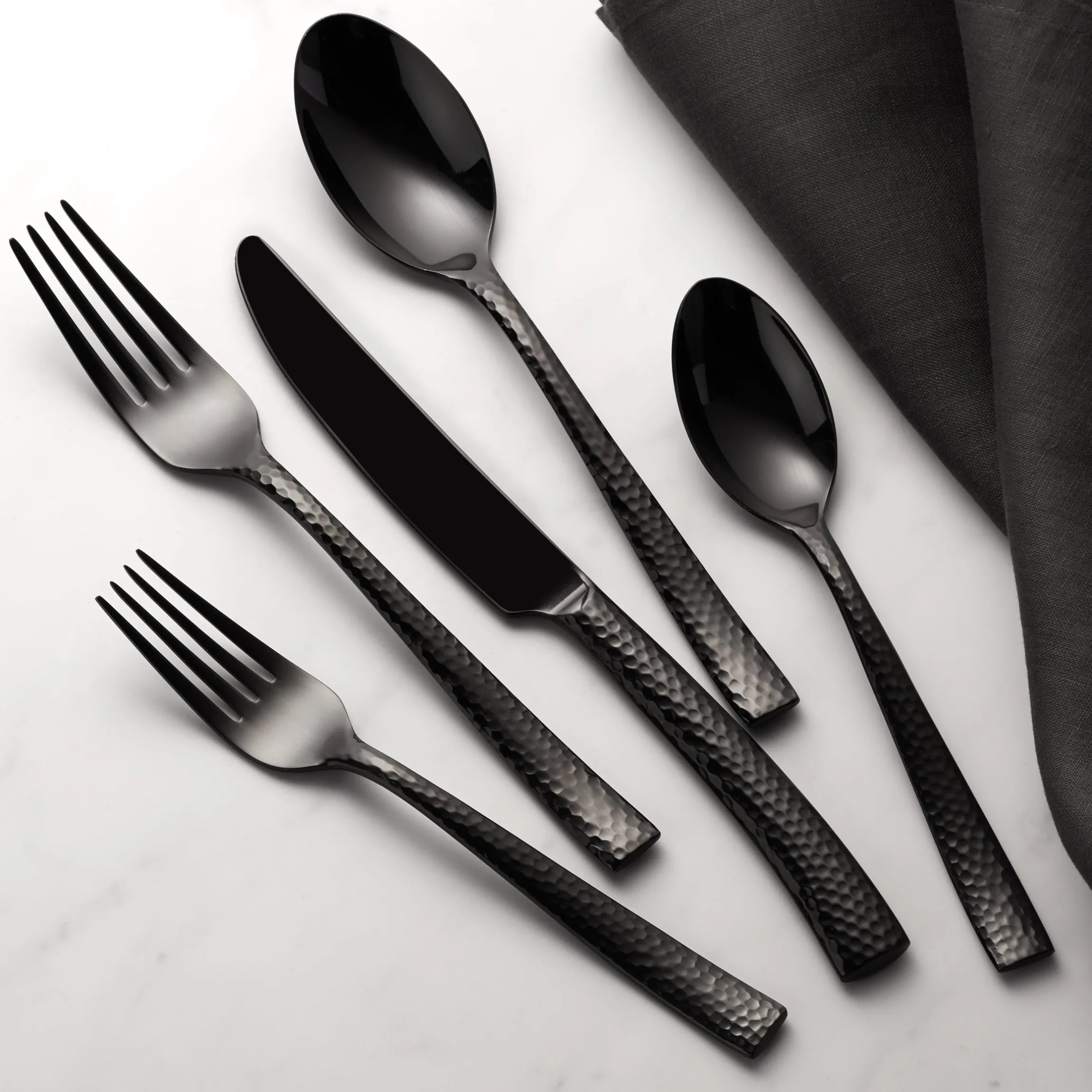 Paris Hammered Gunmetal Titanium 20-Piece Flatware Set