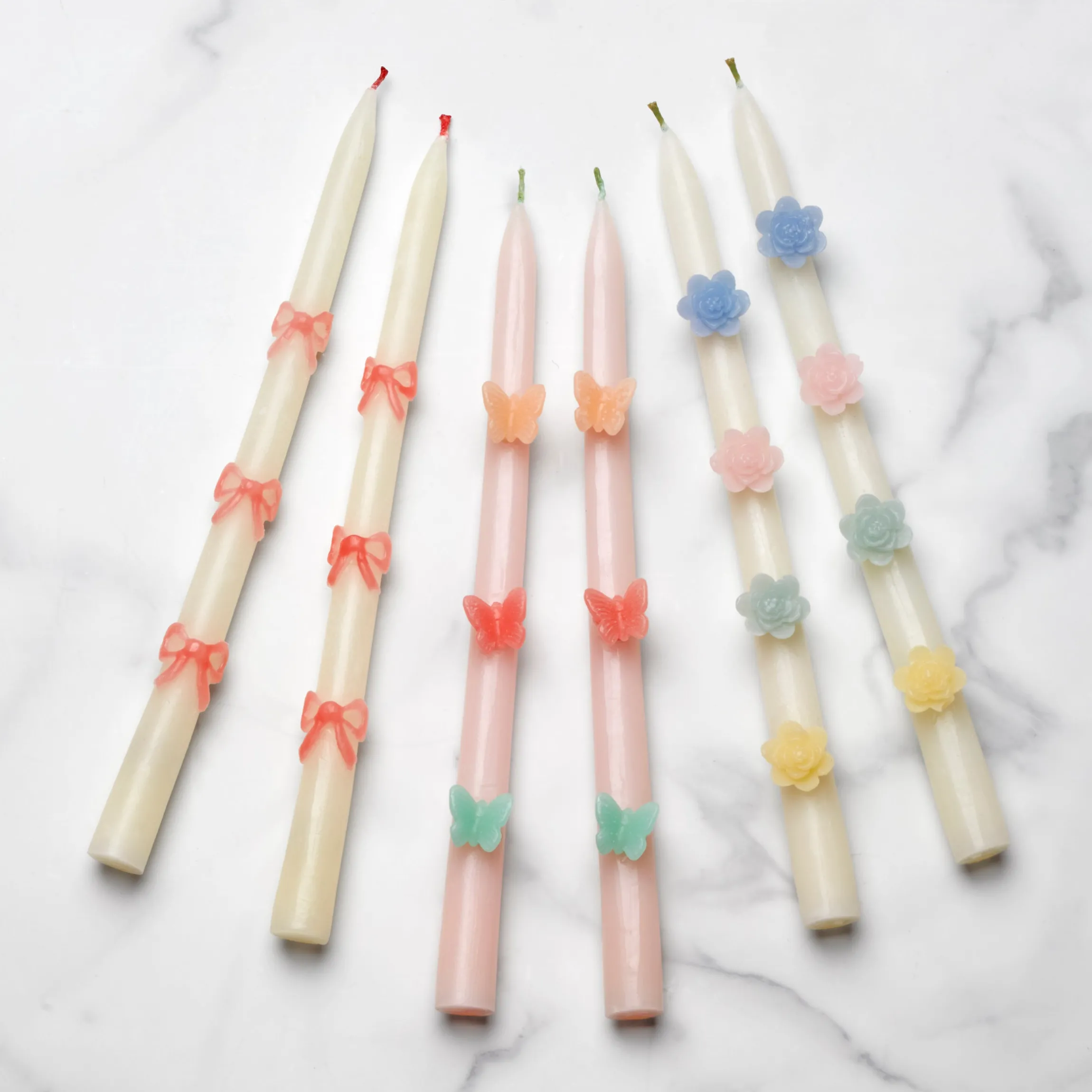 Pastel Flowers Taper Candles, Set of 2