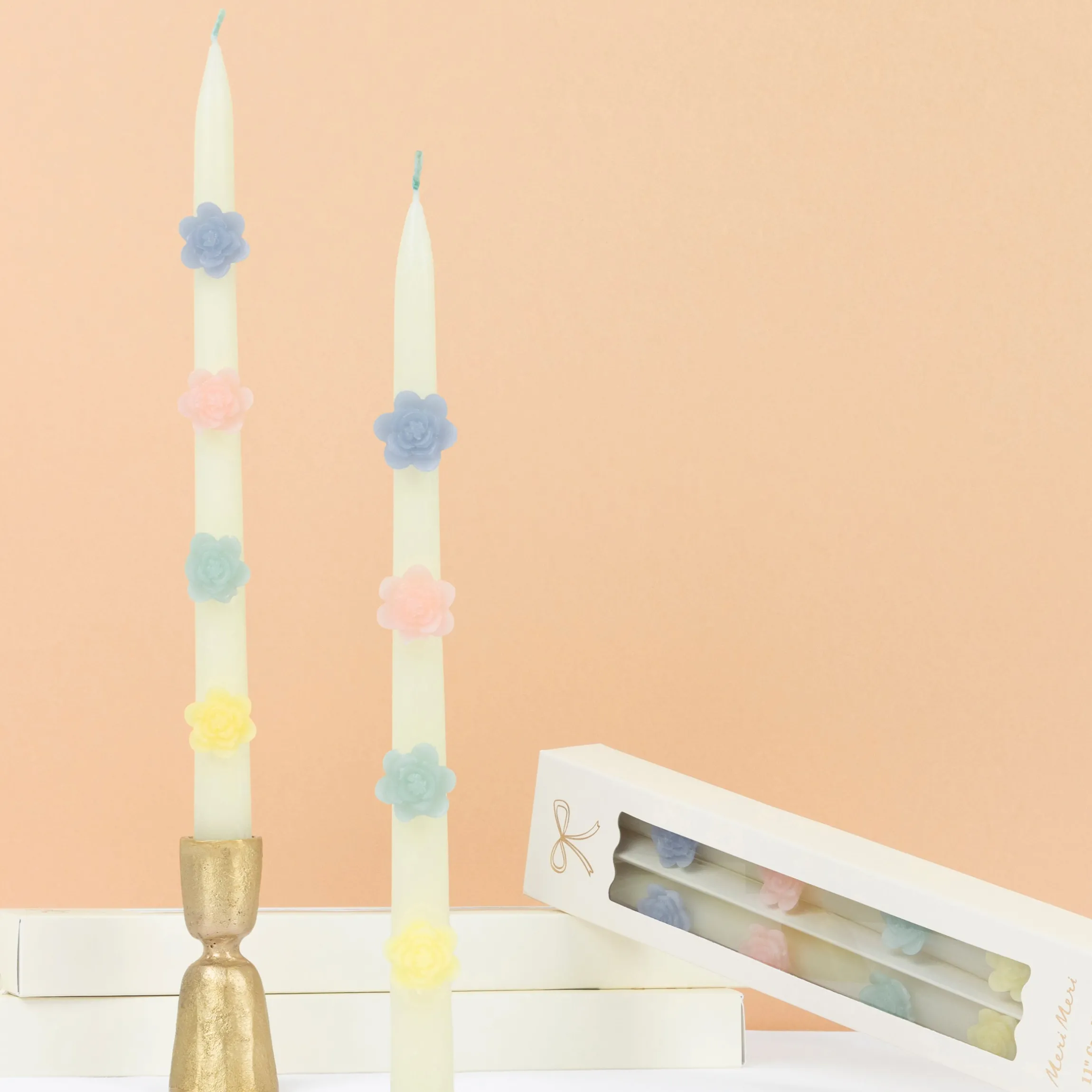 Pastel Flowers Taper Candles, Set of 2