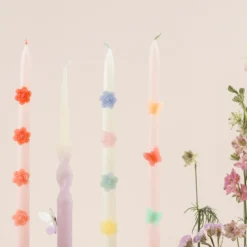 Pastel Flowers Taper Candles, Set of 2
