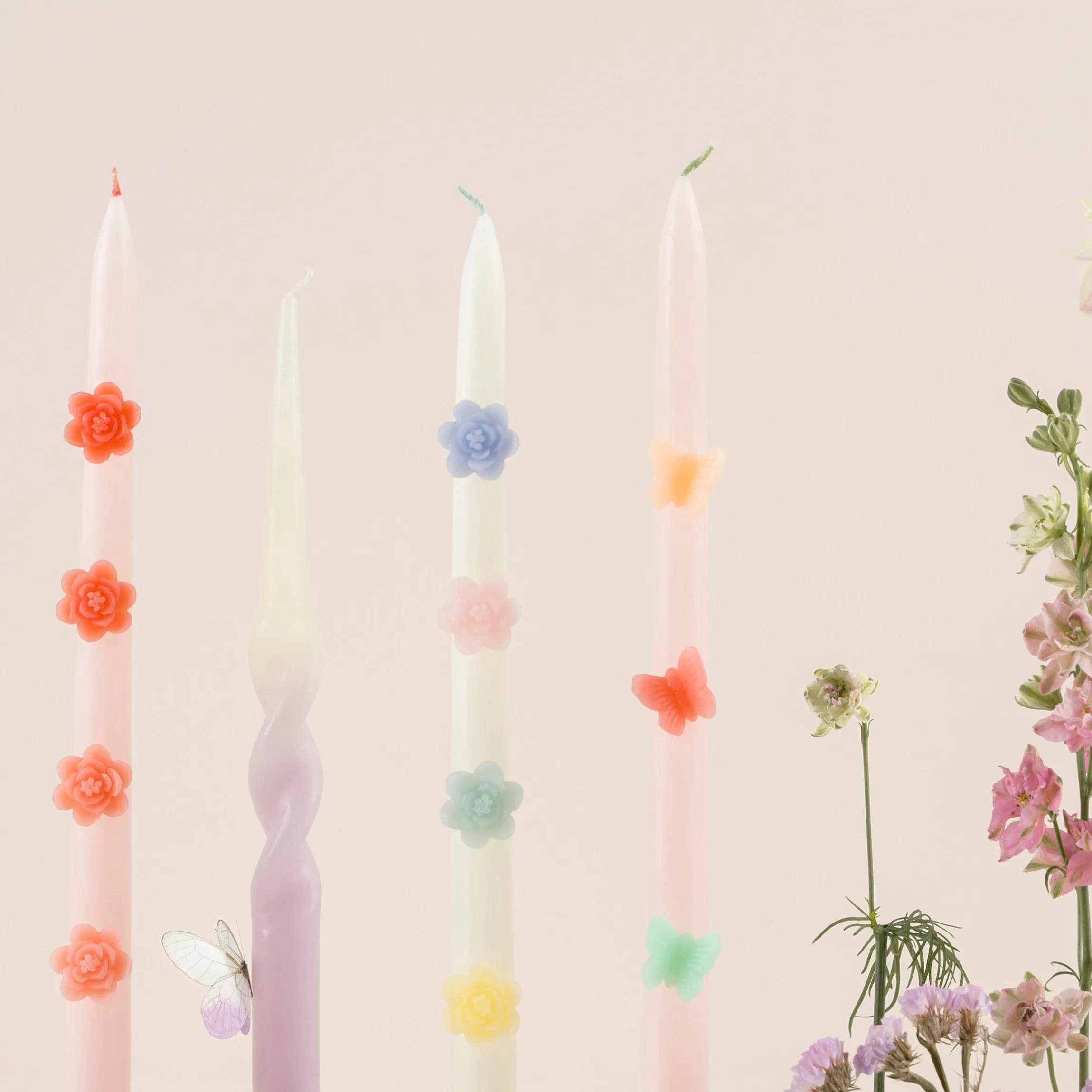 Pastel Flowers Taper Candles, Set of 2
