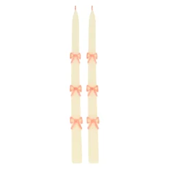 Pink Bow Taper Candles, Set of 2