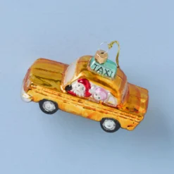 Retro Blown Glass Taxi Ornament