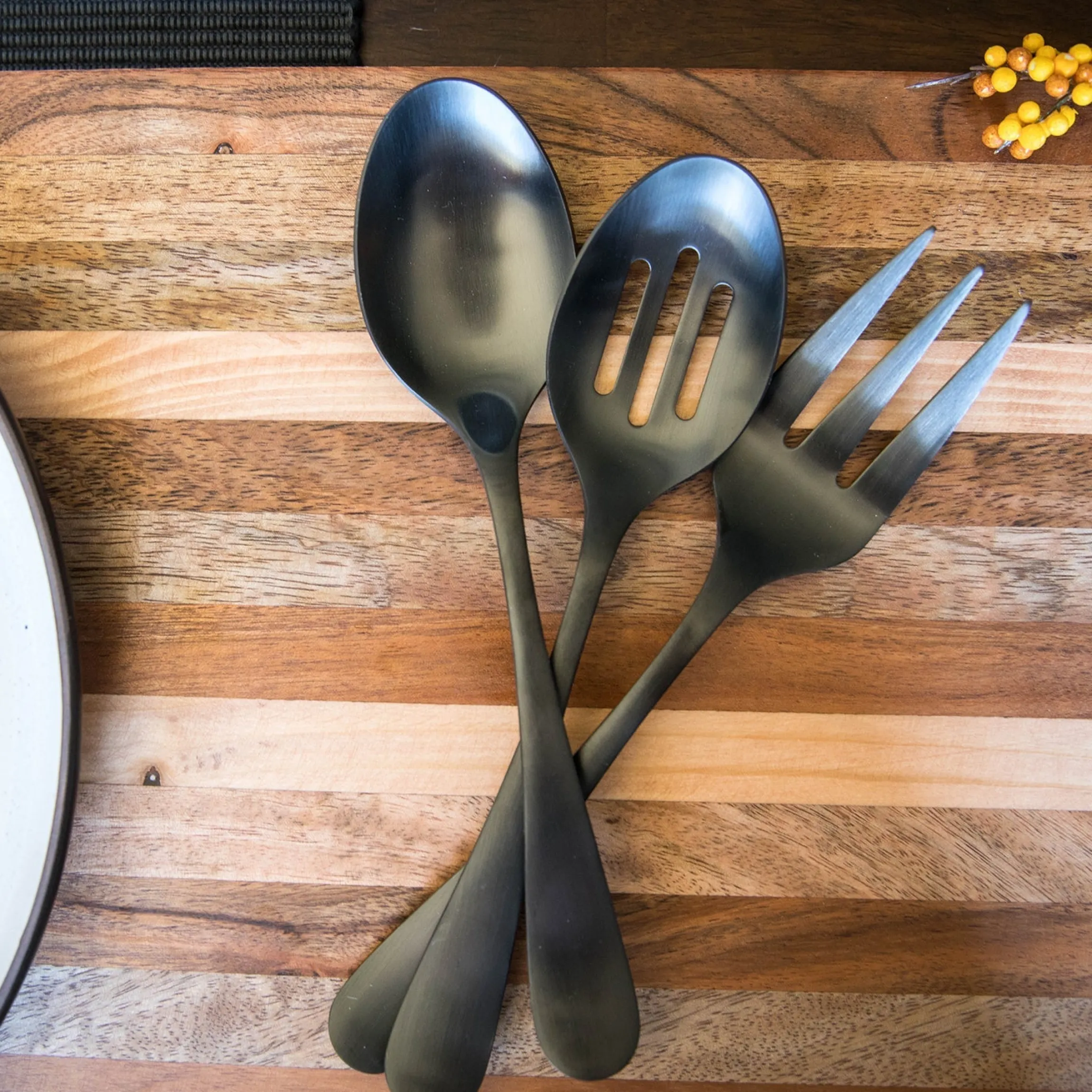 Rhiannon Black Satin 3-Piece Hostess Set